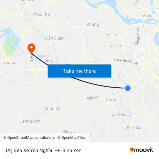 (A) Bến Xe Yên Nghĩa to Bình Yên map