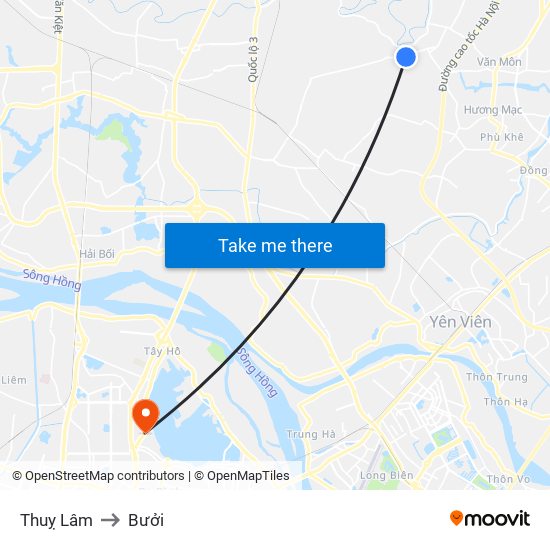 Thuỵ Lâm to Bưởi map