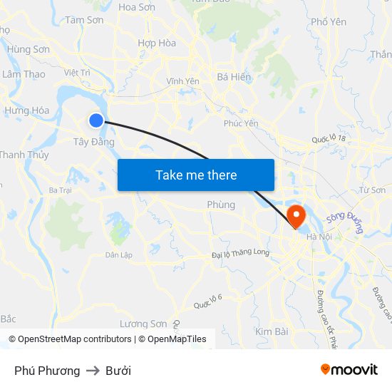 Phú Phương to Bưởi map