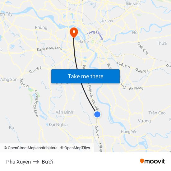 Phú Xuyên to Bưởi map