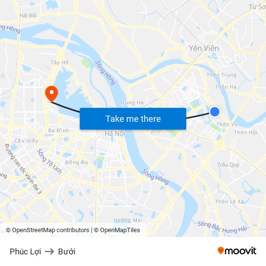 Phúc Lợi to Bưởi map