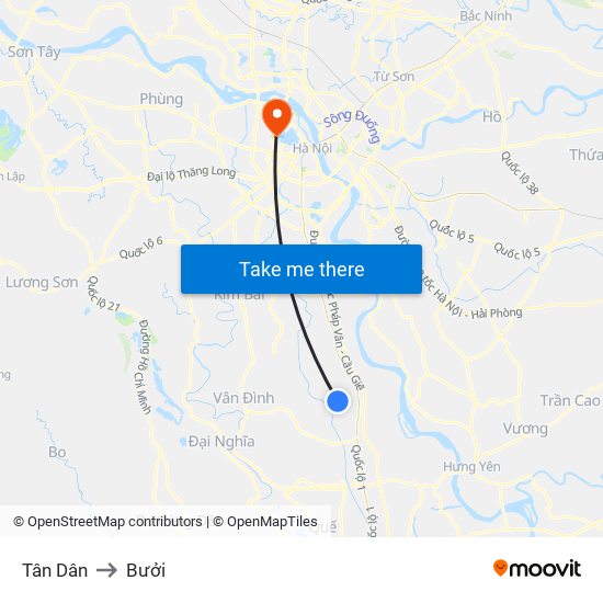 Tân Dân to Bưởi map