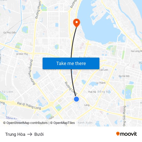 Trung Hòa to Bưởi map
