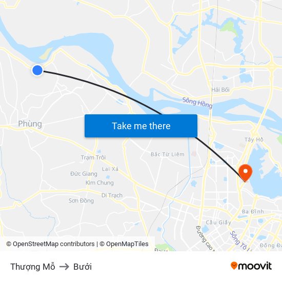 Thượng Mỗ to Bưởi map