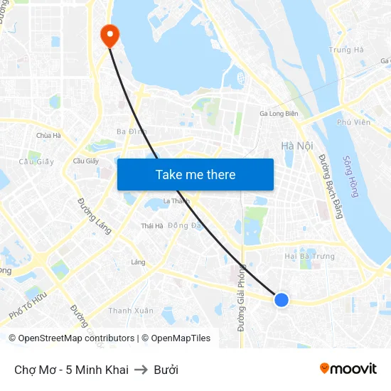 Chợ Mơ - 5 Minh Khai to Bưởi map