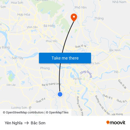 Yên Nghĩa to Bắc Sơn map