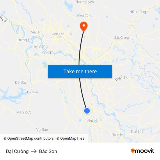 Đại Cường to Bắc Sơn map