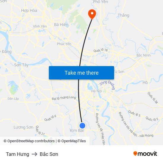 Tam Hưng to Bắc Sơn map