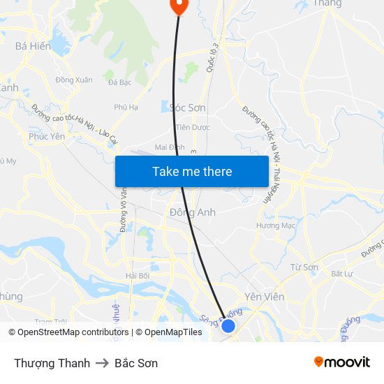 Thượng Thanh to Bắc Sơn map