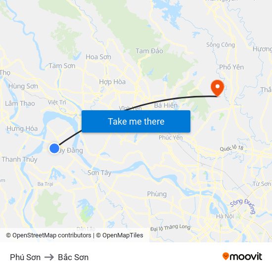 Phú Sơn to Bắc Sơn map