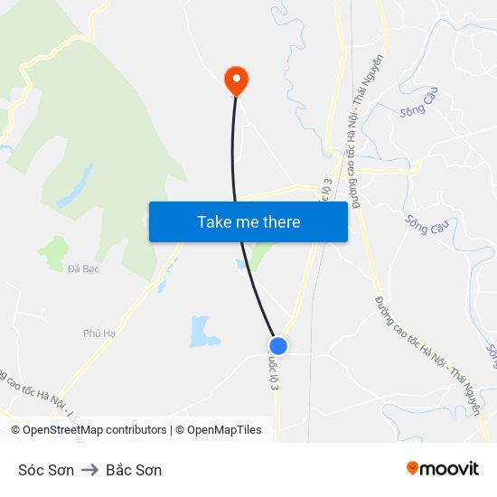 Sóc Sơn to Bắc Sơn map