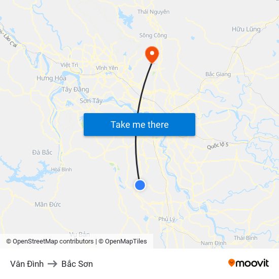 Vân Đình to Bắc Sơn map