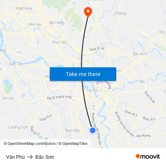 Văn Phú to Bắc Sơn map