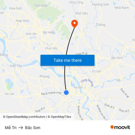Mễ Trì to Bắc Sơn map