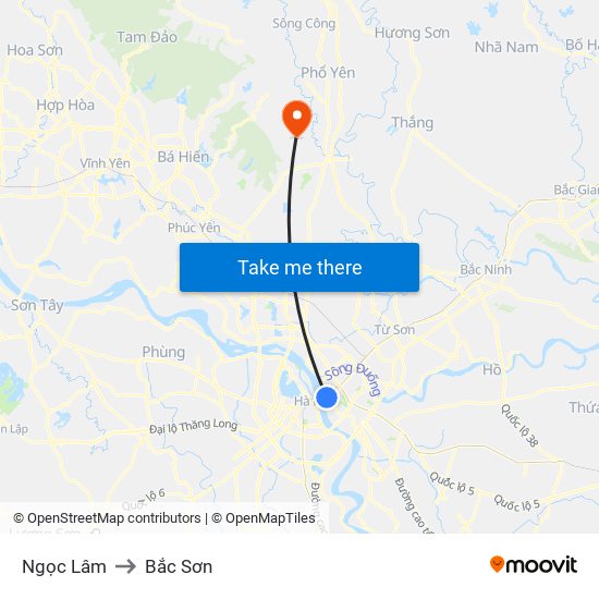 Ngọc Lâm to Bắc Sơn map