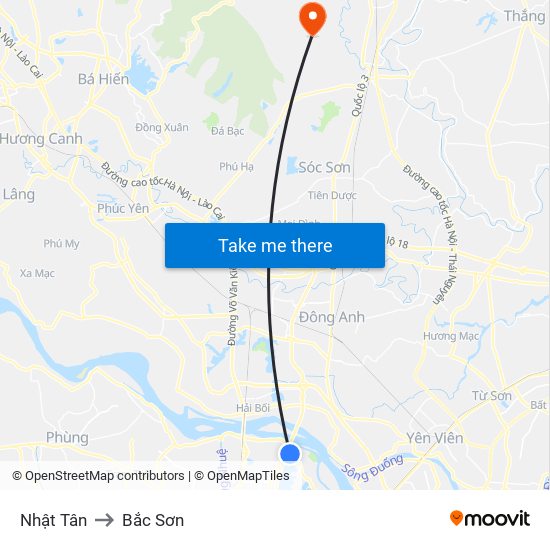 Nhật Tân to Bắc Sơn map