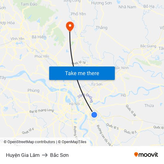 Huyện Gia Lâm to Bắc Sơn map