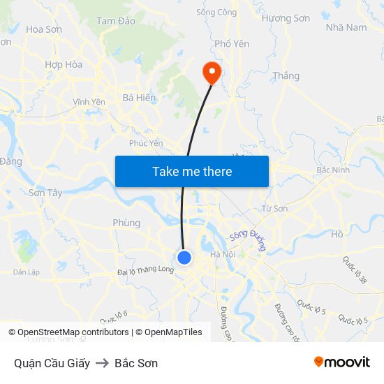 Quận Cầu Giấy to Bắc Sơn map