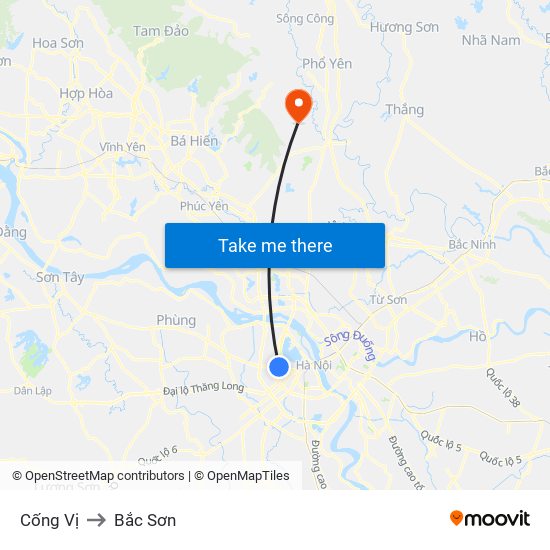 Cống Vị to Bắc Sơn map