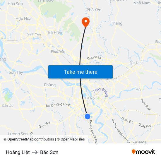 Hoàng Liệt to Bắc Sơn map
