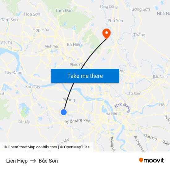 Liên Hiệp to Bắc Sơn map
