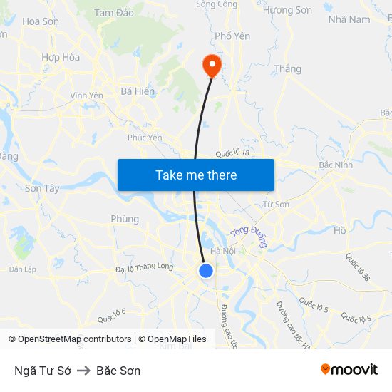 Ngã Tư Sở to Bắc Sơn map