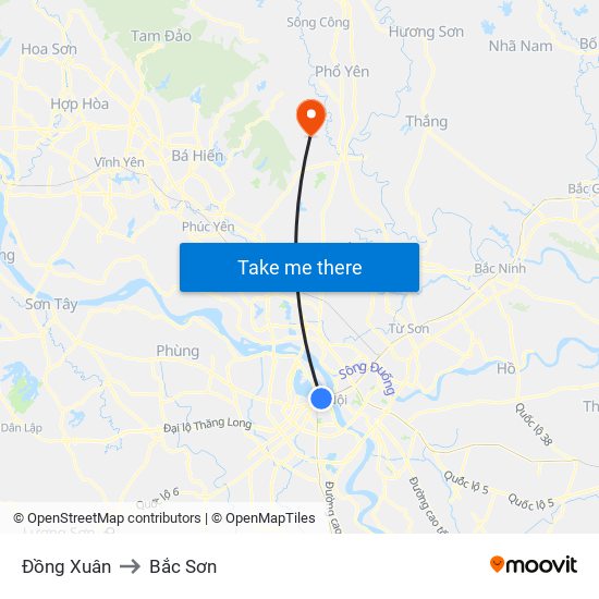 Đồng Xuân to Bắc Sơn map