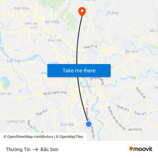 Thường Tín to Bắc Sơn map