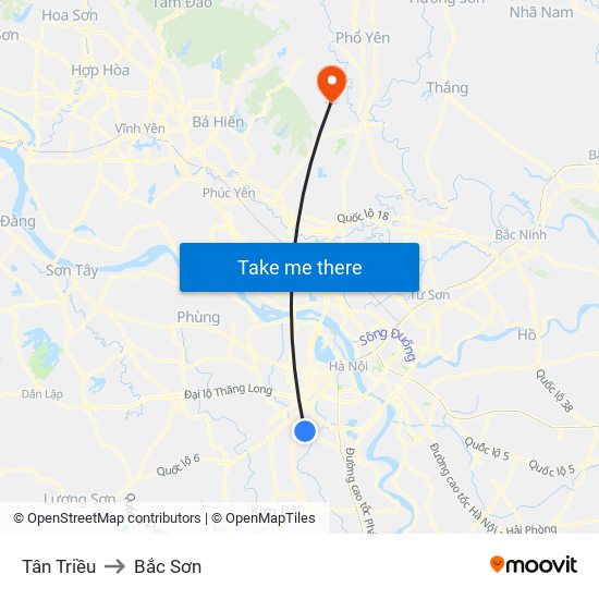 Tân Triều to Bắc Sơn map