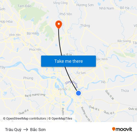 Trâu Quỳ to Bắc Sơn map