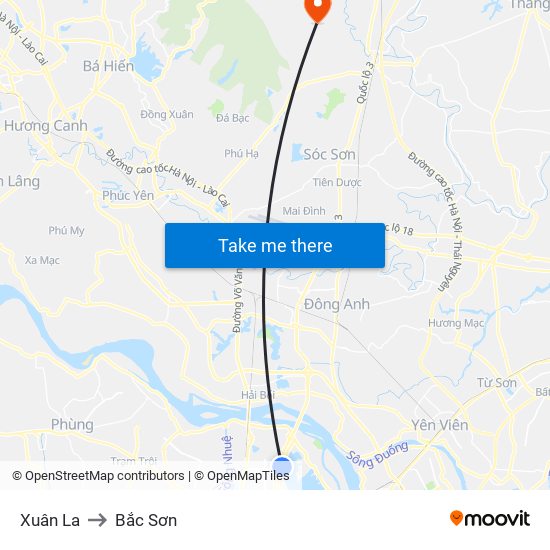 Xuân La to Bắc Sơn map
