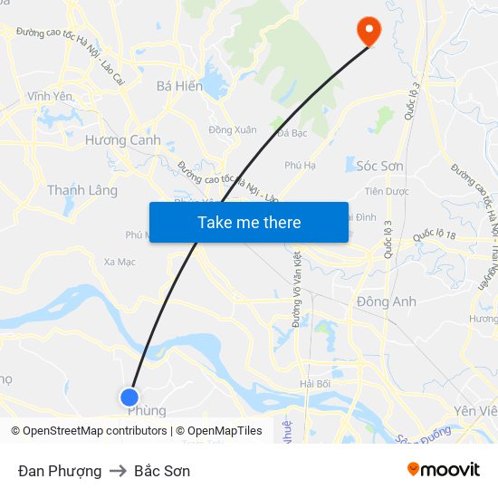 Đan Phượng to Bắc Sơn map