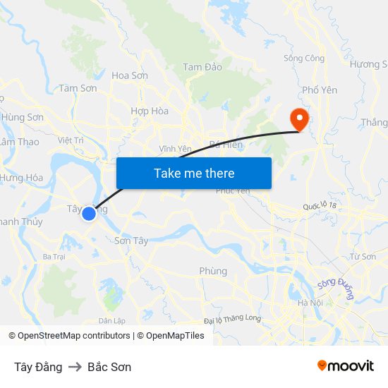 Tây Đằng to Bắc Sơn map