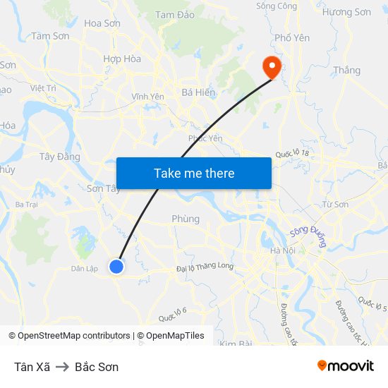 Tân Xã to Bắc Sơn map