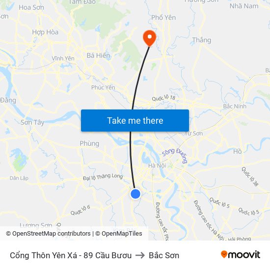 Cổng Thôn Yên Xá - 89 Cầu Bươu to Bắc Sơn map