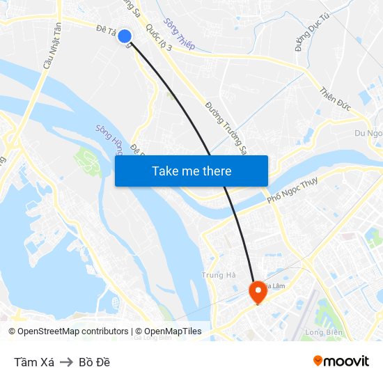 Tầm Xá to Bồ Đề map