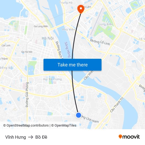 Vĩnh Hưng to Bồ Đề map