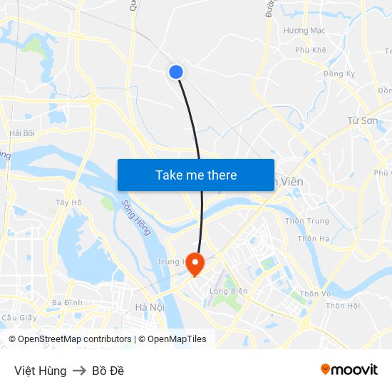 Việt Hùng to Bồ Đề map