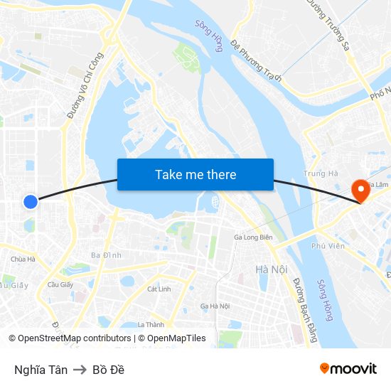 Nghĩa Tân to Bồ Đề map