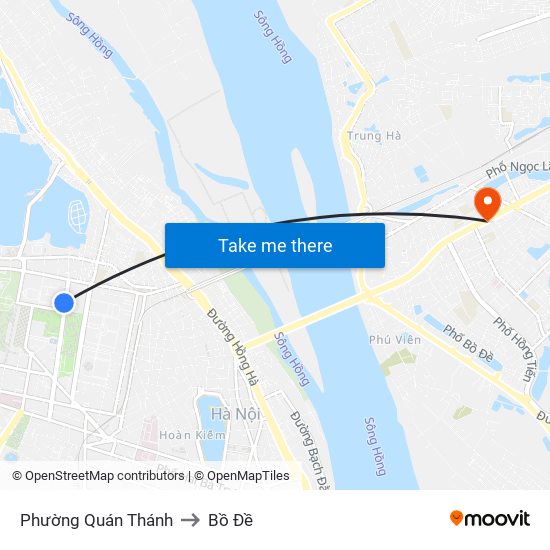 Phường Quán Thánh to Bồ Đề map