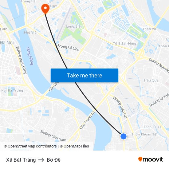 Xã Bát Tràng to Bồ Đề map