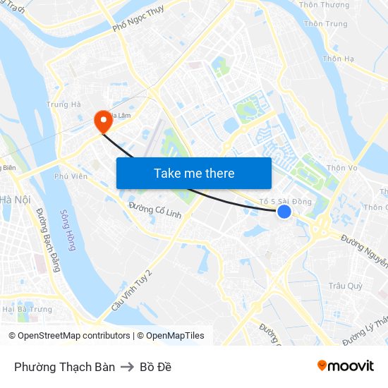 Phường Thạch Bàn to Bồ Đề map