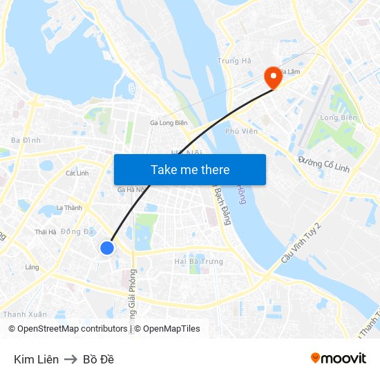 Kim Liên to Bồ Đề map