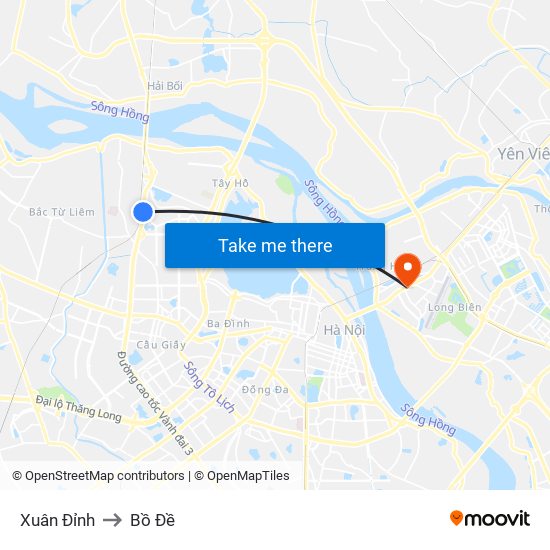 Xuân Đỉnh to Bồ Đề map