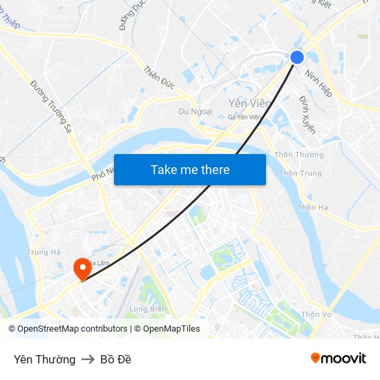 Yên Thường to Bồ Đề map