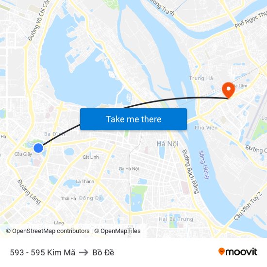 593 - 595 Kim Mã to Bồ Đề map