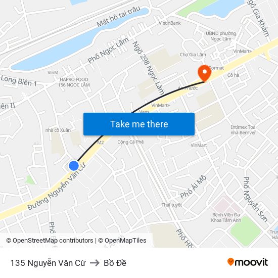 135 Nguyễn Văn Cừ to Bồ Đề map