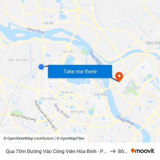 Qua 70m Đường Vào Công Viên Hòa Bình - Phạm Văn Đồng to Bồ Đề map