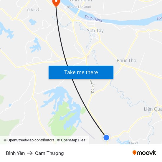 Bình Yên to Cam Thượng map