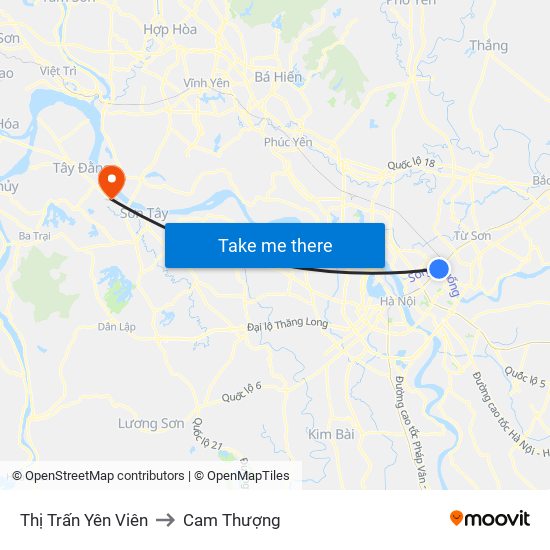 Thị Trấn Yên Viên to Cam Thượng map